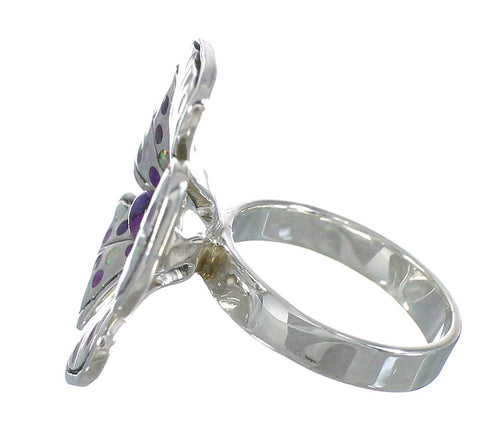 Magenta Turquoise Opal Inlay Genuine Sterling Silver Flower Ring Size 8-3/4 RX61405